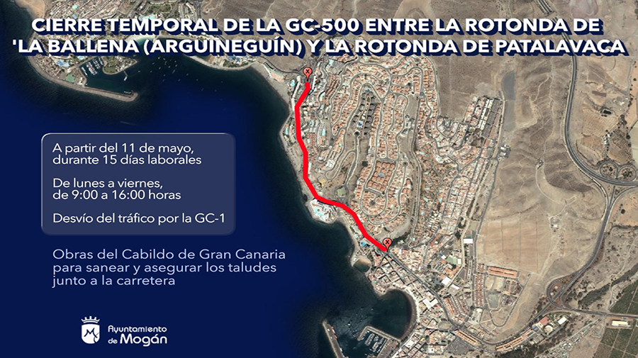 Tijdelijke sluiting van de GC-500 tussen Arguineguín en Patalavaca